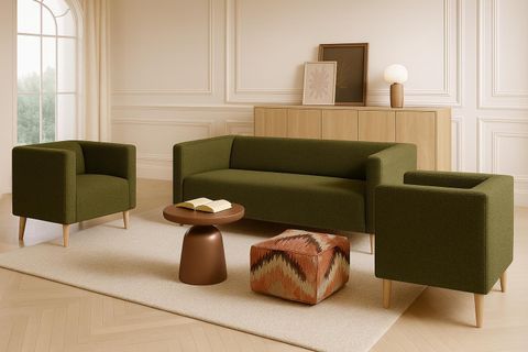 Modernes und minimalistisches Wohnzimmerset CALMO 3+1+1 ohne Schlaffunktion Olivgruen ? perfekt fuer das Wohnzimmer!