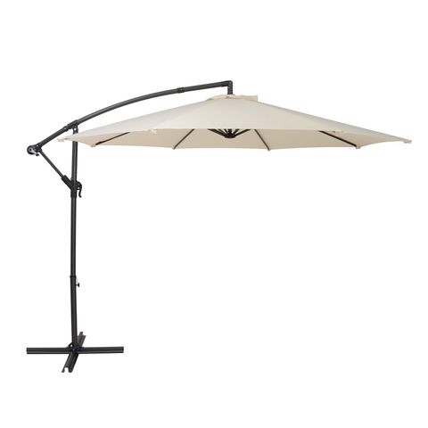 Ausleger-Sonnenschirm 3m – Creme Hängender Ampelschirm Bananenschirm Garten Terrasse Sonnenschutz Schirmdach Außenbereich Parasol UV-Schutz Kurbelgriff 8 Streben inkl. Wasserdichte Regenhülle