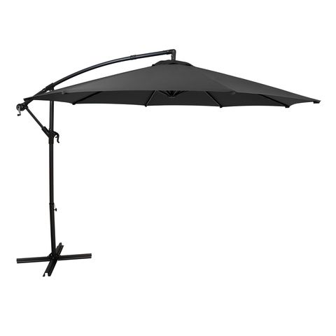 Ausleger-Sonnenschirm 3m – Grau Hängender Ampelschirm Bananenschirm Garten Terrasse Sonnenschutz Schirmdach Außenbereich Parasol UV-Schutz Kurbelgriff 8 Streben inkl. Wasserdichte Regenhülle
