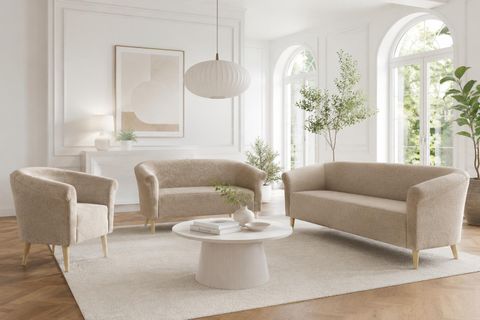 Wohzimmerset ESPERO Sessel + Sofa 2 Sitzer + Sofa 3 Sitzer Boucle Teddystoff