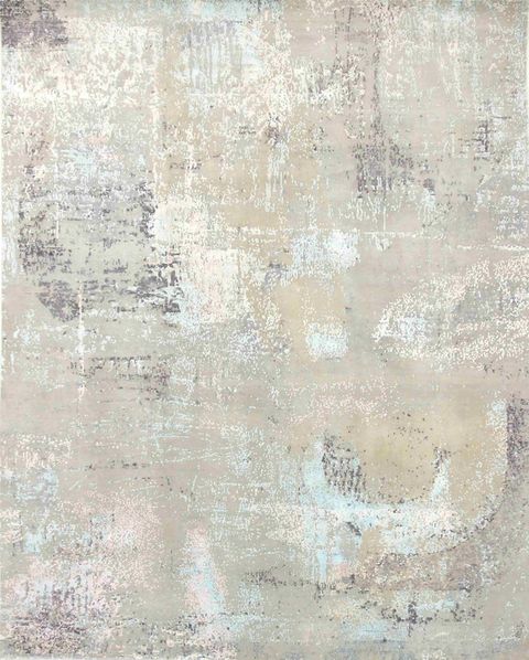 Modern Nepal Teppich, 302x252 cm, Schwarz-Grau, handgeknüpft aus Bambusseide