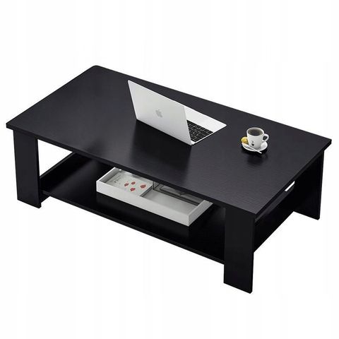 Moderner Couchtisch mit Ablage für Wohnzimmer, Loft-Stil, Schwarz, 100 cm