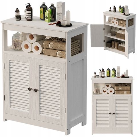 ​Freistehender 2-türiger Badezimmerschrank mit Regalen, skandinavischer Loft-Stil, Weiß