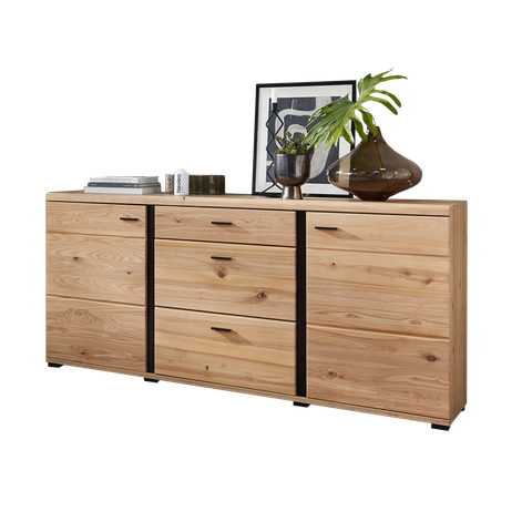 Innostyle Sonos II Sideboard 1X17HU20 teilmassiv Front Altesche Massivholz durchgehende Lamellen Korpus Old Artisan Oak Nachbildung mit schwarz matt