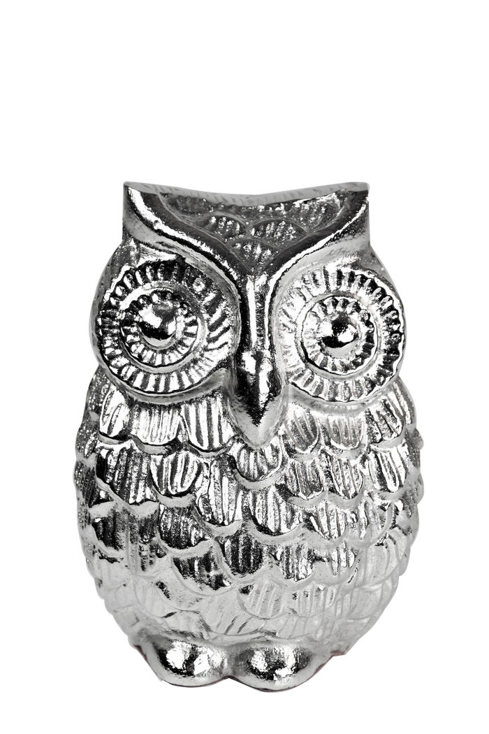 Deko Figur Eule "Maddy" groß Deko Uhu Tischdeko Geschenk silber 10x10x13h cm