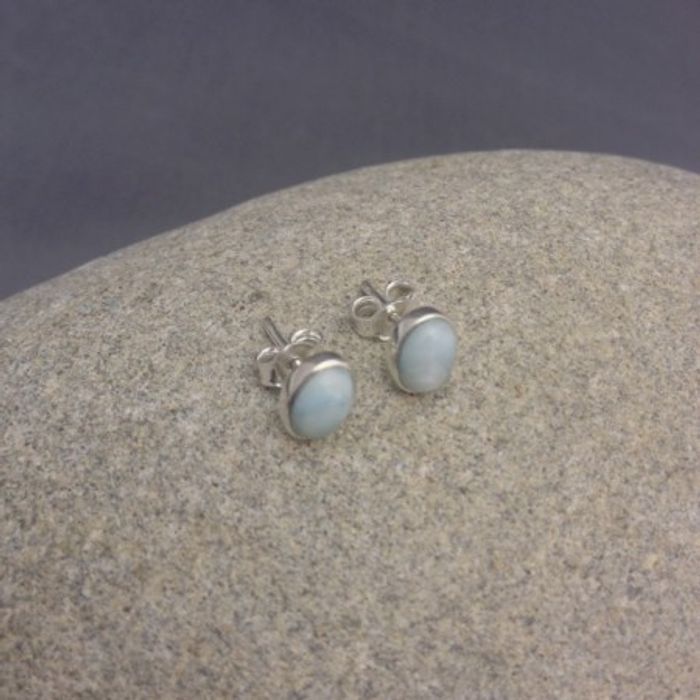 Larimar Ohrstecker - Oval - 925'er Silber