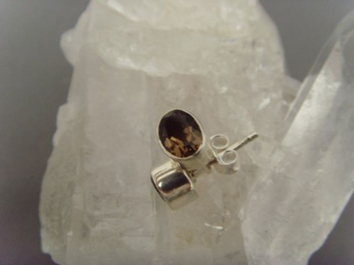 Rauchquarz Ohrstecker - Oval Facettiert - 925'er Silber