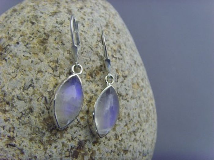 Ohrhänger weißer Labradorit / Navette Form / 925' Silber