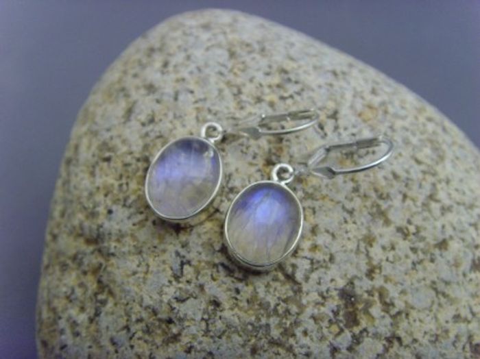 Ohrhänger - weißer Labradorit / oval - 925 Silber