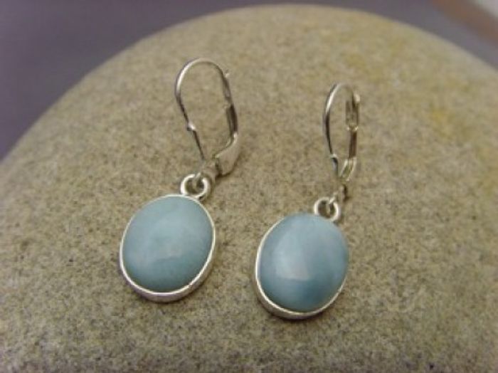 Larimar Ohrhänger / 925er Silber / ovale Form