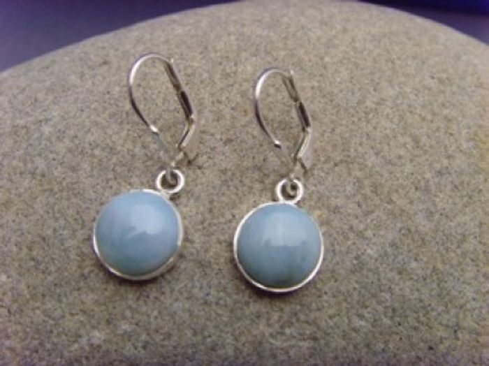 Larimar Ohrhänger / 925er Silber / runde Form