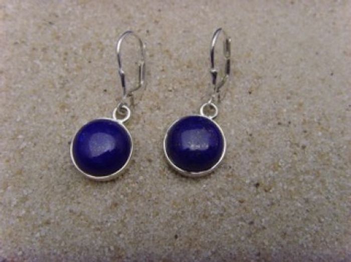 Lapis - Lazuli 0hrhänger / 925 er Silber / runde Form