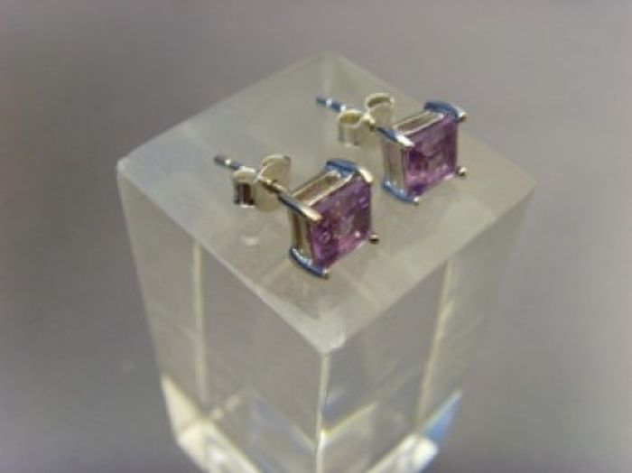 Amethyst Ohrstecker - Quadratisch Facettiert - 925'er Silber