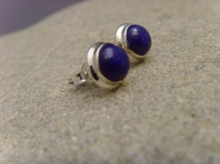 Lapislazuli Ohrstecker - Rund - 925'er Silber