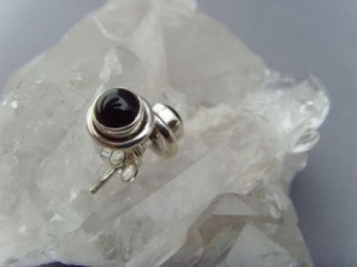 Onyx Ohrstecker - Rund - 925'er Silber