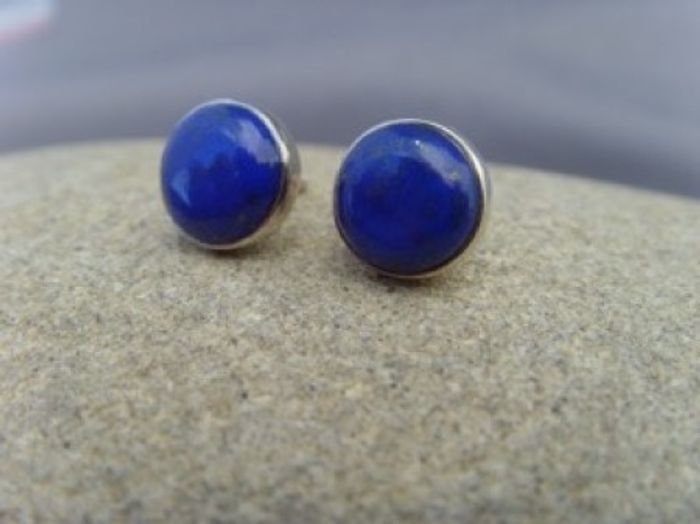 Lapislazuli Ohrstecker - Rund - 925'er Silber