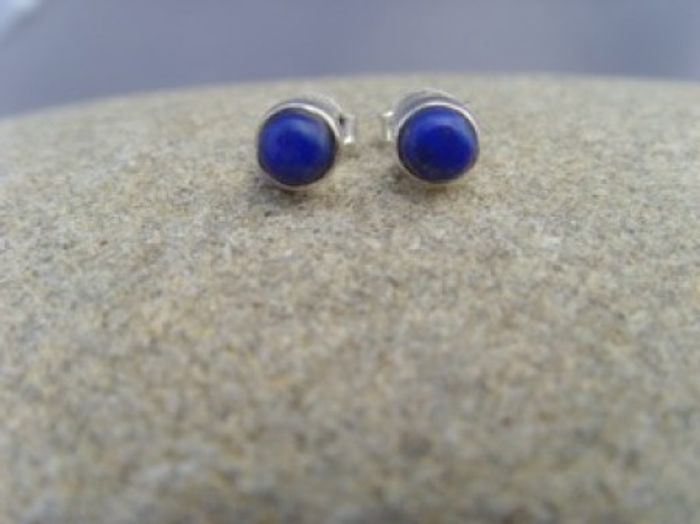 Lapislazuli Ohrstecker - Rund - 925'er Silber