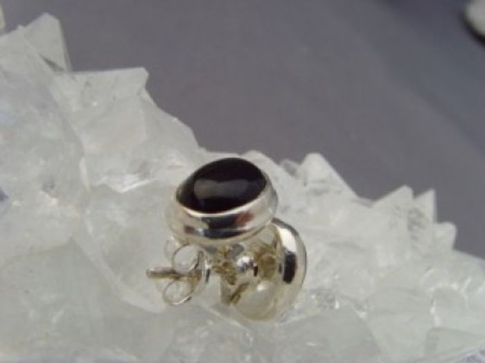 Onyx Ohrstecker - Oval - 925'er Silber