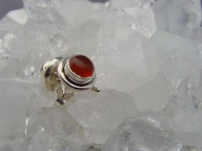 Karneol Ohrstecker - Rund - 925'er Silber