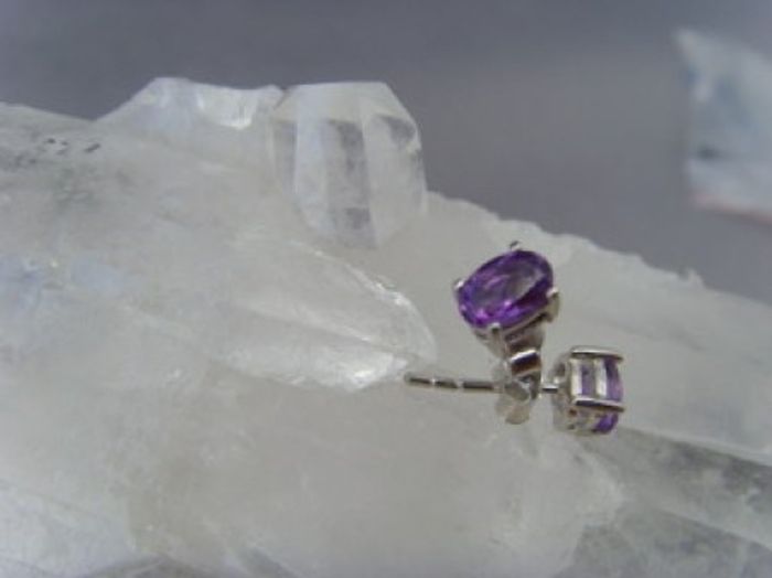 Amethyst Ohrstecker - Oval Facettiert - 925'er Silber