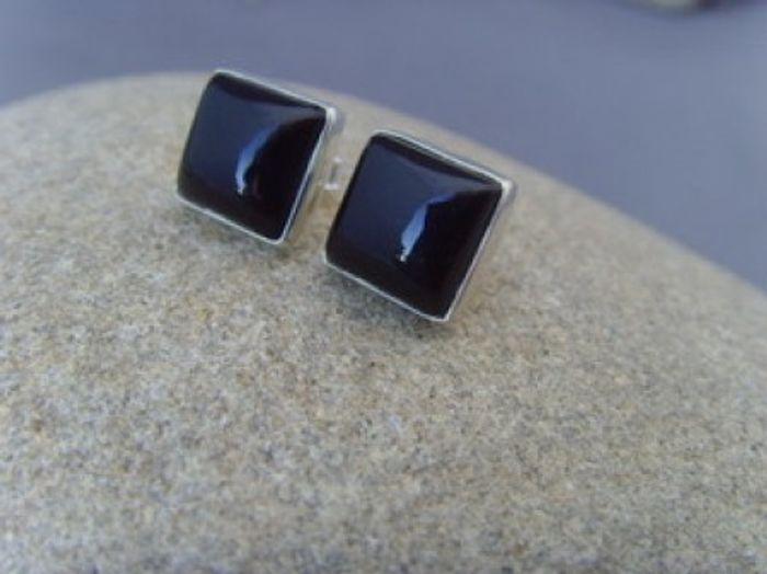 Onyx Ohestecker - Quadratisch - 925'er Silber