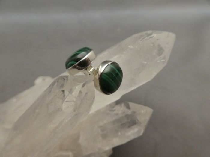 Malachit Ohrstecker - Rund - 925'er Silber