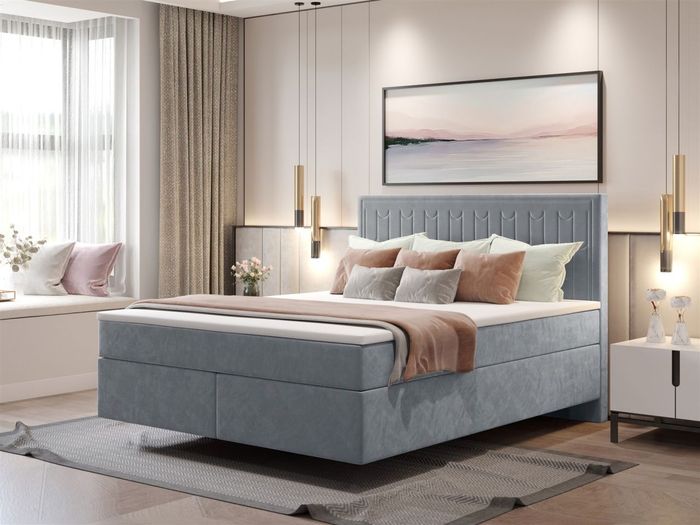 Boxspringbett Schlafzimmerbett ROCIO Nr.1 Delux 120x200cm in Stoff Graublau