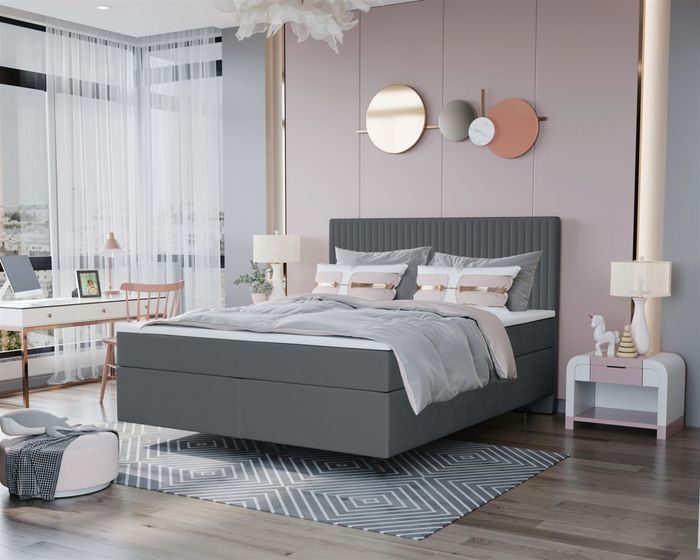 Boxspringbett Schlafzimmerbett ROCIO Nr.2 Premium 140x200cm in Stoff Anthrazit