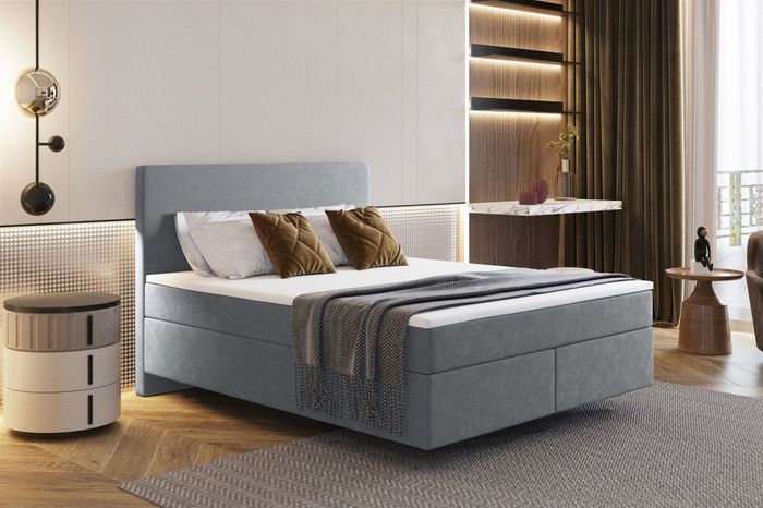 Boxspringbett Schlafzimmerbett ROCIO Nr.5 Premium 120x200cm in Stoff Grau