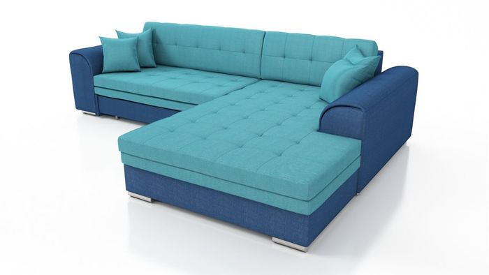 Couchgarnitur SARRA Blau- Türkis mit Schlaffunktion Ottomane Rechts