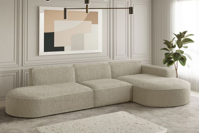 Ecksofa Designersofa PALMA in Stoff Ascot Champagne Ottomane Rechts