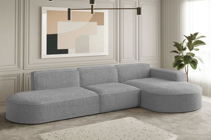 Ecksofa Designersofa PALMA in Stoff Ascot Taupe Ottomane Rechts