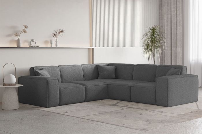 Ecksofa Designersofa CELES PREMIUM Stoff Ascot Bukla Graphit Seite Universal