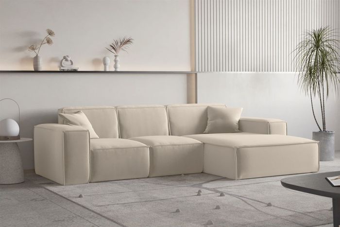 Ecksofa Designersofa CELES PREMIUM Stoff Opera Velvet Beige Ottomane Rechts