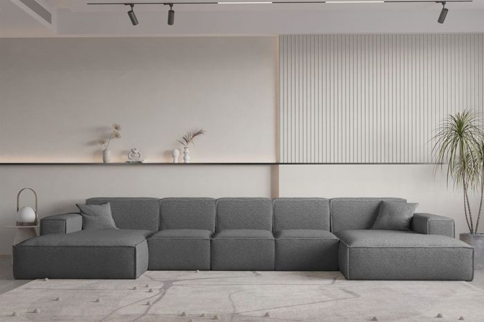 Wohnlandschaft U-Form CELES PREMIUM XL in Stoff Ascot Bukla Graphit