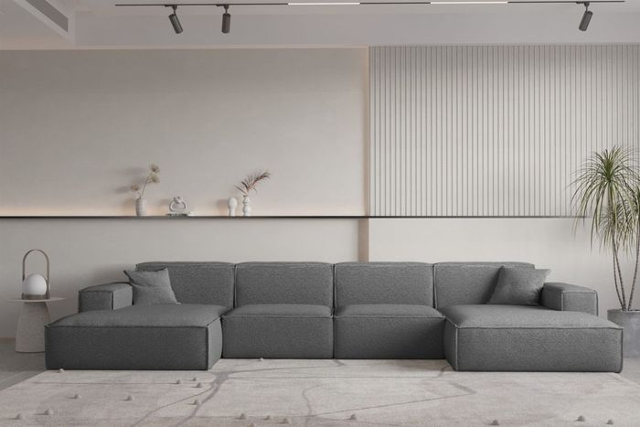 Wohnlandschaft U-Form CELES PREMIUM XS in Stoff Ascot Bukla Graphit