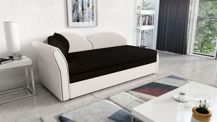 Sofa Schlafsofa inklusive Bettkasten ALINA / R- Stoff Alova Weiß / Schwarz