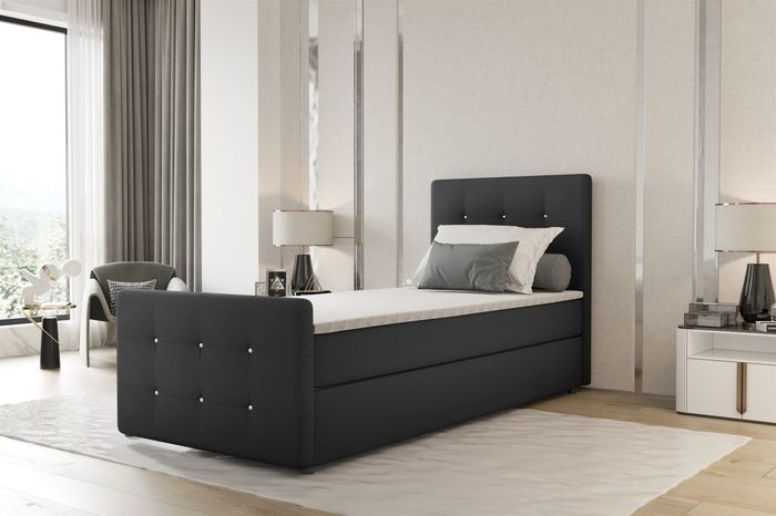 Boxspringbett Bett MARKOS 90x200cm Bettkasten Seite Rechts Dunkelgrau inkl. T...