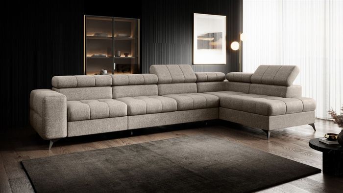 Ecksofa Schlafsofa Sofa SPARKS MAX in Stoff Infinity Beige Ottomane Rechts