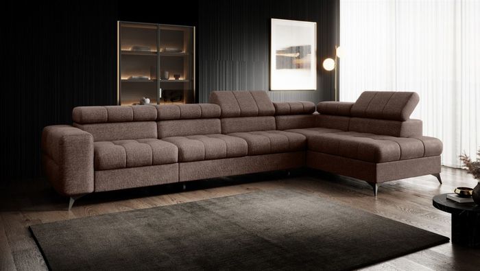 Ecksofa Schlafsofa Sofa SPARKS MAX in Stoff Infinity Braun Ottomane Rechts