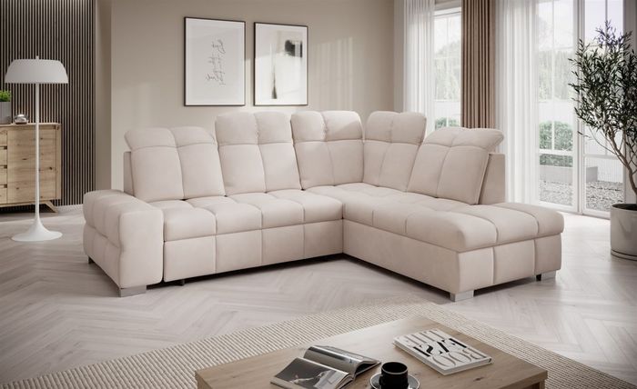 Ecksofa Schlafsofa Sofa TEMPE in Stoff Element Creme Ottomane Rechts