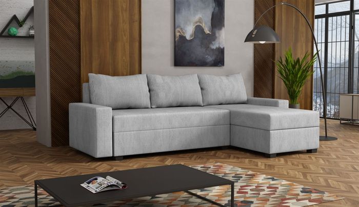 Ecksofa Schlafsofa Sofa AGNETA Stoff Lincoln Hellgrau Ottomane Rechts