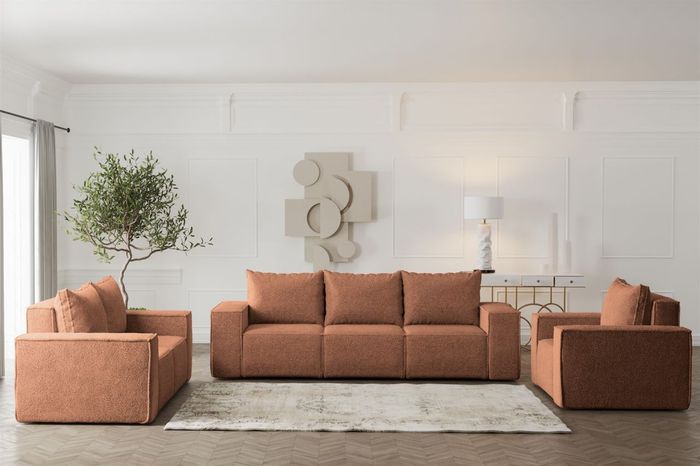 Sofaset Designersofa ESTELLE 3-2-1 mit Schlaffunktion Stoff Abriamo Rostbraun