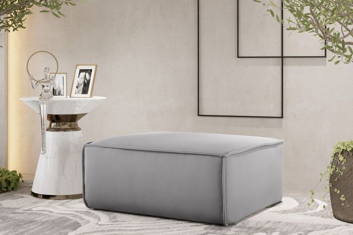 Polsterhocker Designerhocker CELES PREMIUM 85x85 cm Stoff Opera Velvet Hellgrau