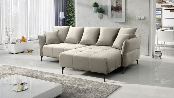Ecksofa Schlafsofa Sofa SADIE Stoff Element Hellbeige Ottomane Rechts