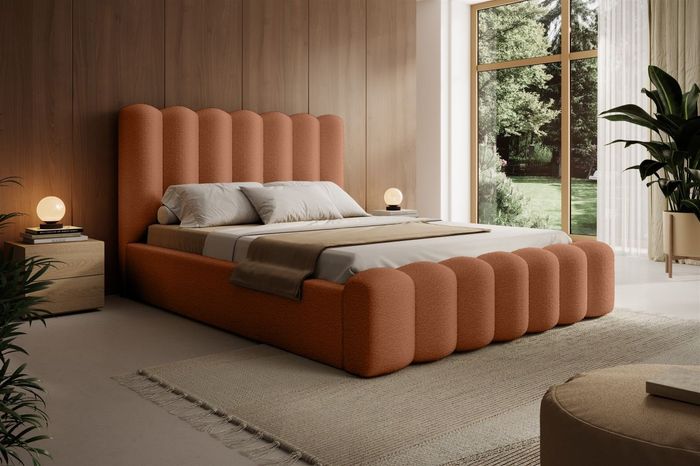 Polsterbett Doppelbett MACON 140x200cm Komplettset Stoff Euphoria Rostbraun