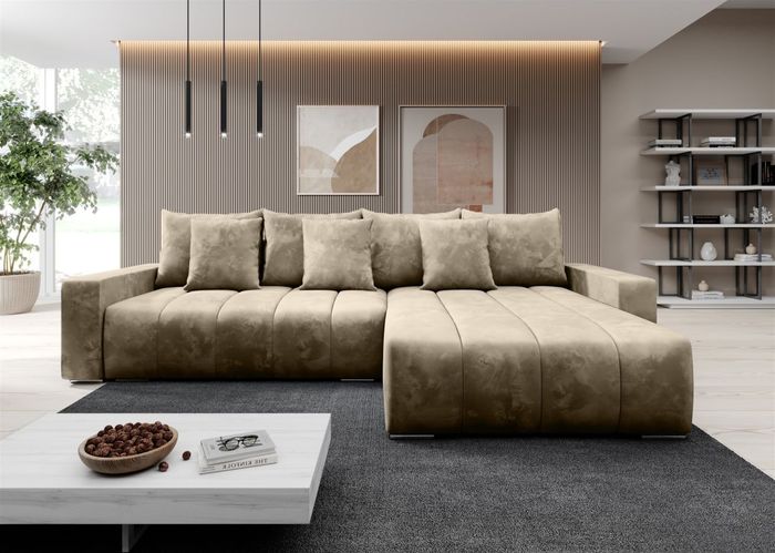 Ecksofa Schlafsofa Sofa MERIDA Stoff Monolith Beige Rechts