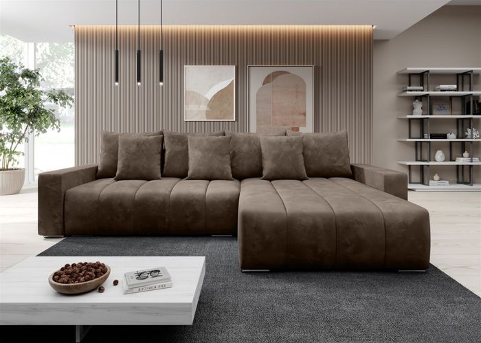 Ecksofa Schlafsofa Sofa MERIDA Stoff Monolith Braun Rechts