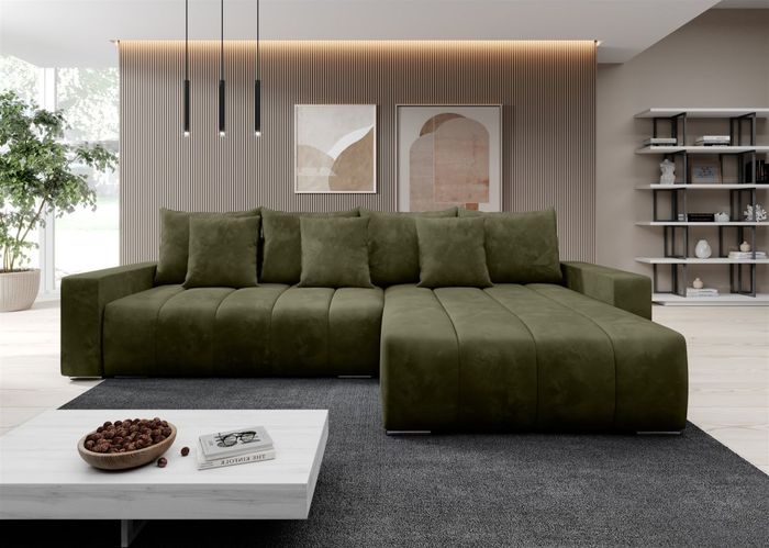 Ecksofa Schlafsofa Sofa MERIDA Stoff Monolith Forest Rechts