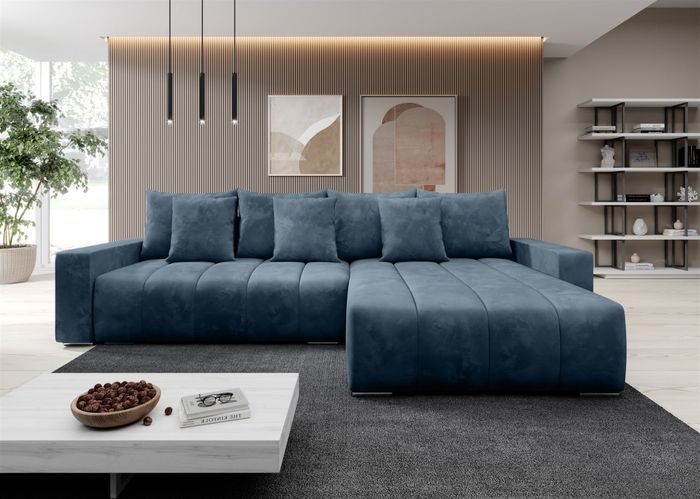 Ecksofa Schlafsofa Sofa MERIDA Stoff Monolith Jeans Rechts